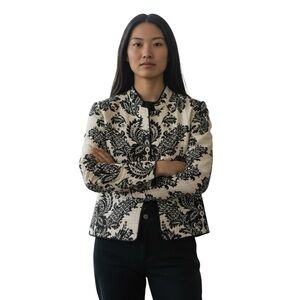 Silk Linen Career Dressy Blazer Jacket Open Front Mandarin Black‎ Beige Nexx L